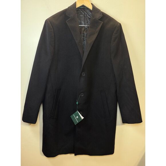 Brooks Brothers Overcoat Men's Size 44R Black Wool Blend Luxury Work Outerwear - Picture 4 of 10